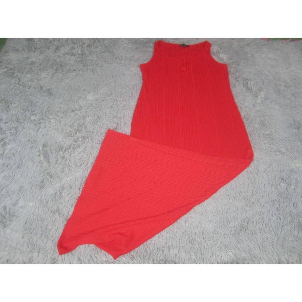 Absolutely It!! Dress Womens 1X Red Ribbed Tank Maxi Sleeveless Button Knit